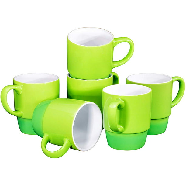 Bruntmor 18 Ounce Ceramic Stacking Coffee Mugs Tea Cups Set of 6 White